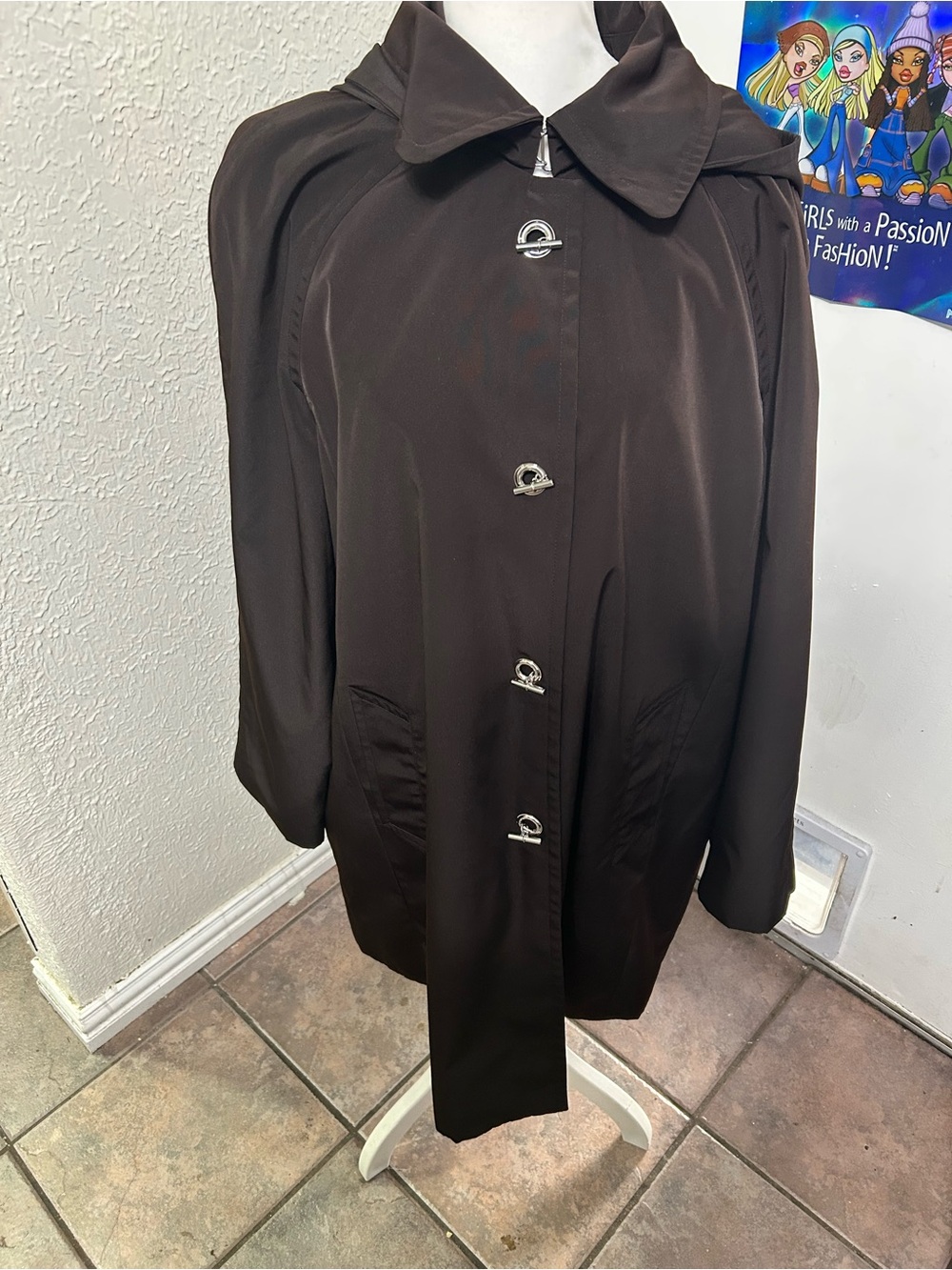 London Fog Black Trench Coat with Hood